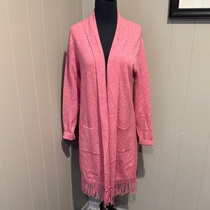 Brand Bazar Women Chic Heather Pink Open Front Cardigan Fringe Hem Casual Prep